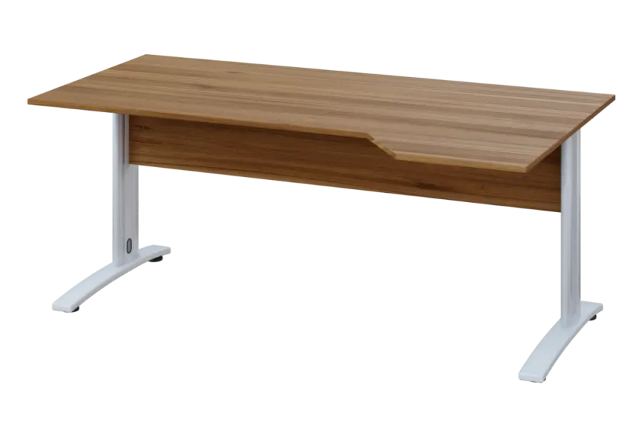 EZK 28 - 184 stůl kancelářský, rohový, pravý, kovová podnož bílá, deska 25 mm, široký 1800 mm, ořech světlý